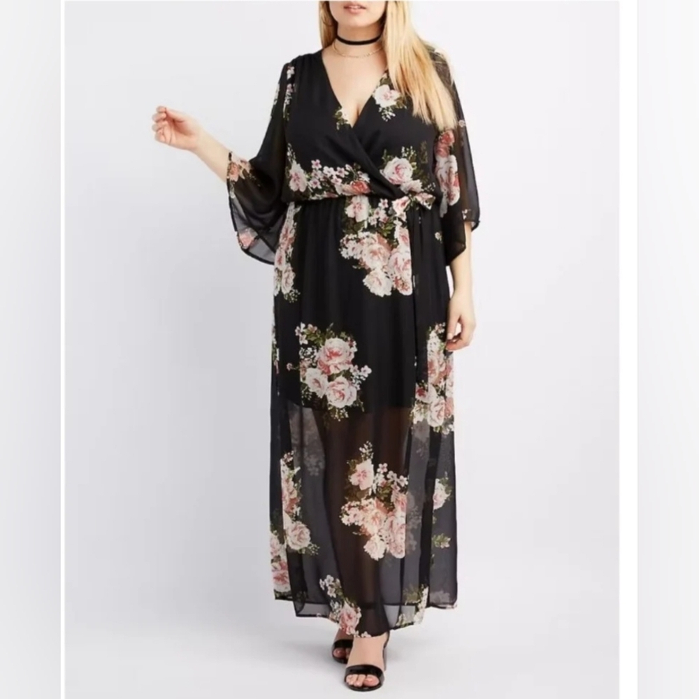 Floral Kimono Sleeve Maxi Dress. Size LG